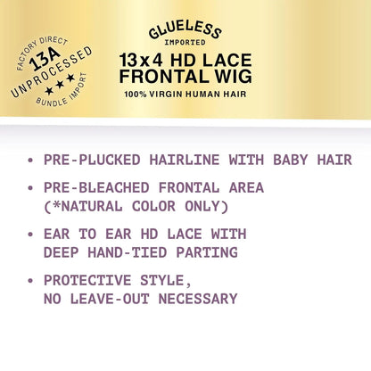 Sensationnel Unprocessed Virgin Human Hair 13X4 HD Lace Frontal Wig Glueless 13A Bohemian20"&28" - Long Curly Style, Tangle Free