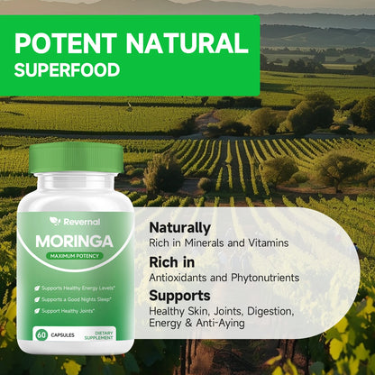 Moringa Powder Capsules - 800mg of Pure Nutrient-Rich Moringa Powder - A Natural Green Antioxidant Superfood - Supports Energy