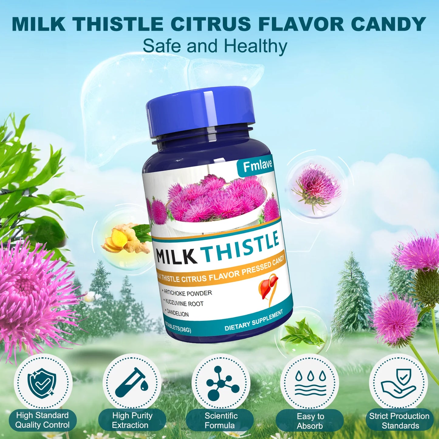 Milk Thistle Liver Cleanse, 60 Tablets – Supports Liver Health, Antioxidant, with Artichoke, Kudzuvine Root, Dandelion