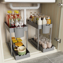 Load image into Gallery viewer, 2Pcs 2-Tier Sliding Cabinet Organizer, Pull-Out Under Sink Rack, Double-Layer Storage Shelf for Kitchen &amp; Bathroom
