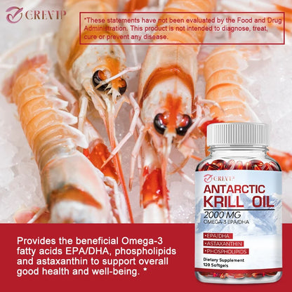 Antarctic Krill Oil - with Omega-3 EPA, DHA, Astaxanthin - Supports Brain,Cardiovascular,Joint,Eye & Skin Health - 120 Capsules