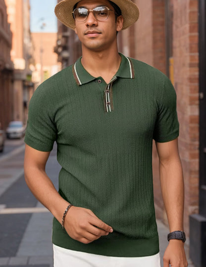 Men's Knitted Short Sleeve Textured Pullover Sweater, Stylish and Comfortable, Suitable for Casual Spring and Summer Wear"