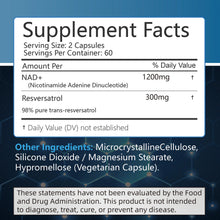 Load image into Gallery viewer, NAD + Resveratrol - Anti-aging, Helps Boost Energy, Promotes Cell and Skin Health - 120 Capsules
