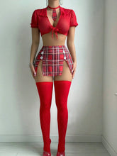Load image into Gallery viewer, Lingerie Set for Women Sexy Lace Two Piece School Girl Outfits with Tie Top and Mini Pleated Skirt Set
