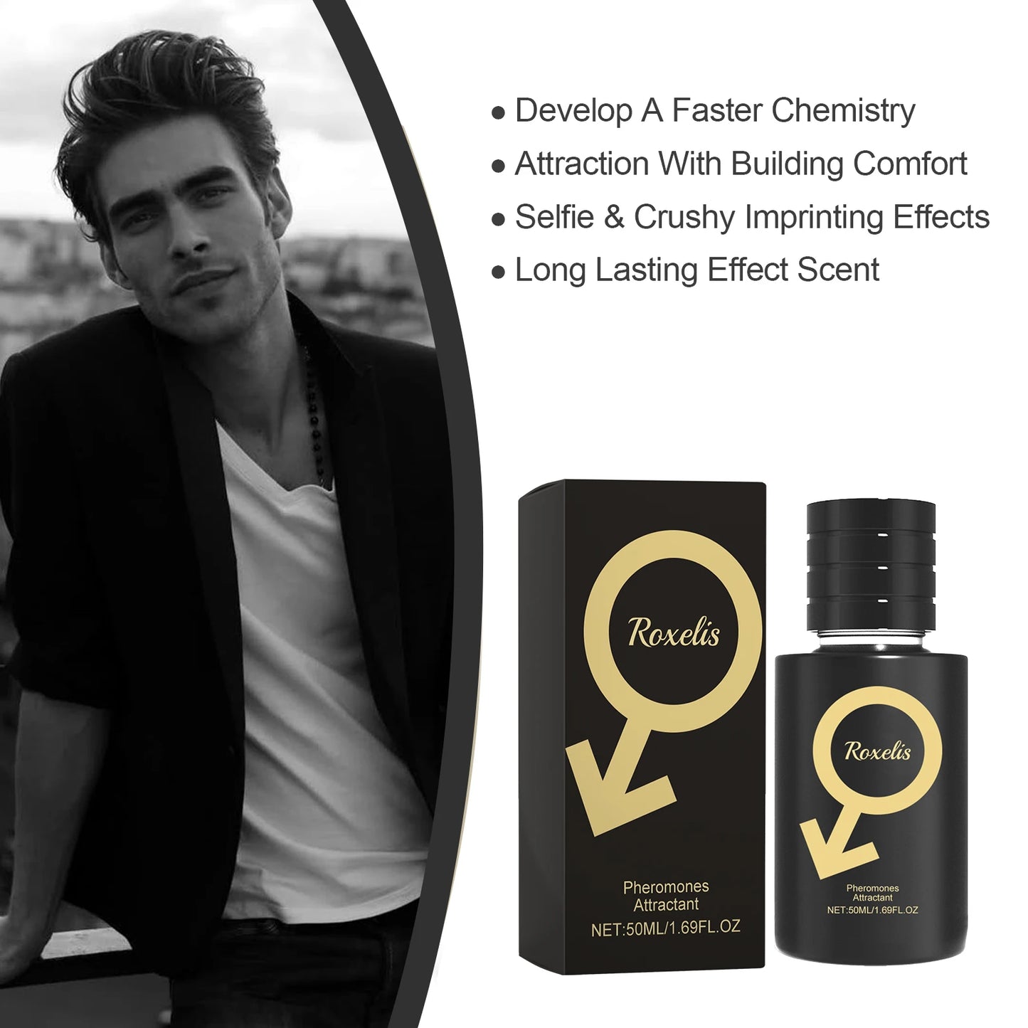 Roxelis Men Natural Scent Pheromone Perfume Charming Attractive Lasting Fresh Fragrance Men Perfume Spray for Bussiness Dating