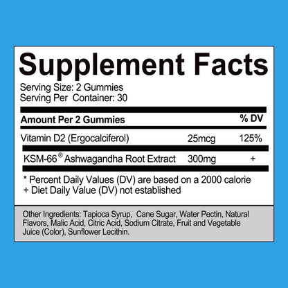 Ashwagandha Gummies - Relieve Stress and Anxiety, Improve Sleep, and Boost Immunity - 60 Gummies