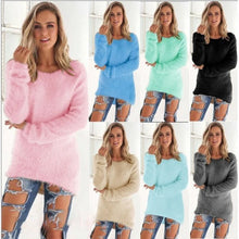 Load image into Gallery viewer, 2024 Women Warm Sweaters Solid Color O Neck Loose Knitted Pullover Long Sweater Casual Blouse Lady Hipster Comfortable Clothing
