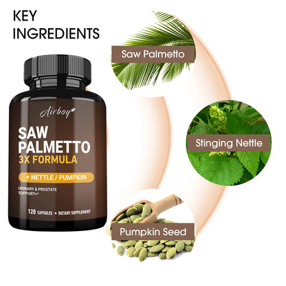 Saw Palmetto Capsules - Men's Prostate Health, Prevent Hair Loss, Relieve Frequent Urinary Incontinence - 120 Capsules