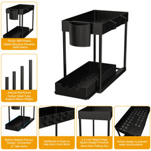 Load image into Gallery viewer, 2Pcs 2-Tier Sliding Cabinet Organizer, Pull-Out Under Sink Rack, Double-Layer Storage Shelf for Kitchen &amp; Bathroom
