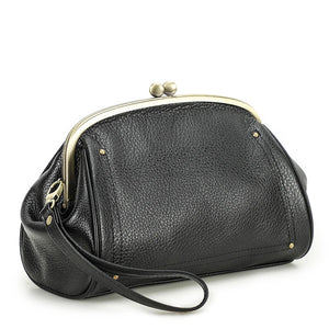 Genuine Leather Women Clutch Wallet Kiss Lock Design Luxury Female Purse Handbag Large Capacity Long Wallet Bag Phone Pocket