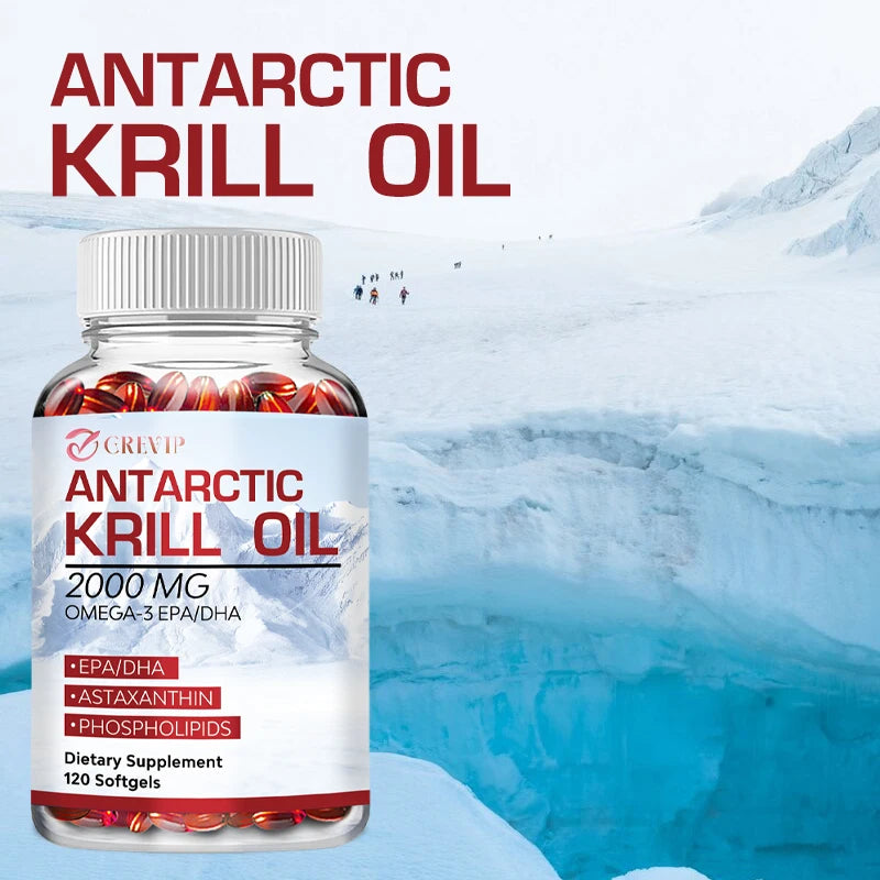 Antarctic Krill Oil - with Omega-3 EPA, DHA, Astaxanthin - Supports Brain,Cardiovascular,Joint,Eye & Skin Health - 120 Capsules