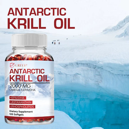 Antarctic Krill Oil - with Omega-3 EPA, DHA, Astaxanthin - Supports Brain,Cardiovascular,Joint,Eye & Skin Health - 120 Capsules