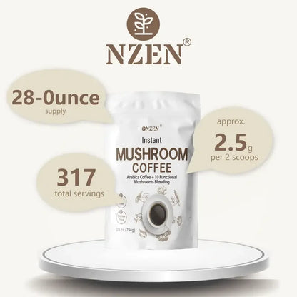 Premium Mushroom Coffee Powder: Arabica Coffee with 10-Mushroom Blend (Lion's Mane, Chaga, Reishi & More) for Enhanced Focus, En