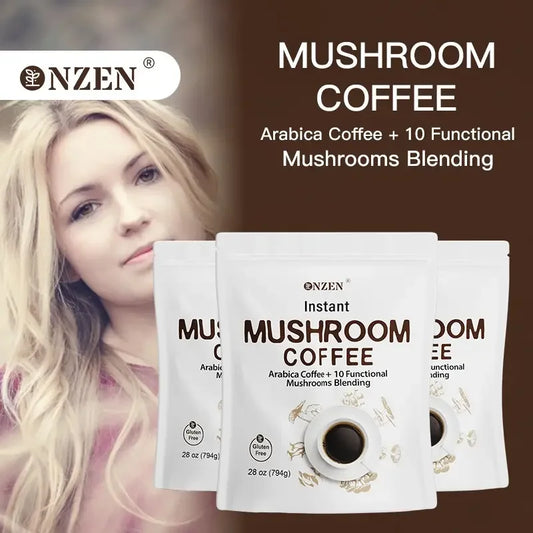 Premium Mushroom Coffee Powder: Arabica Coffee with 10-Mushroom Blend (Lion's Mane, Chaga, Reishi & More) for Enhanced Focus, En