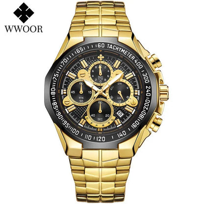 Sports Watches For Men Fashion Quartz Men Big Clock WWOOR Top Brand Luxury Military Full Steel Waterproof Chronograph Wristwatch