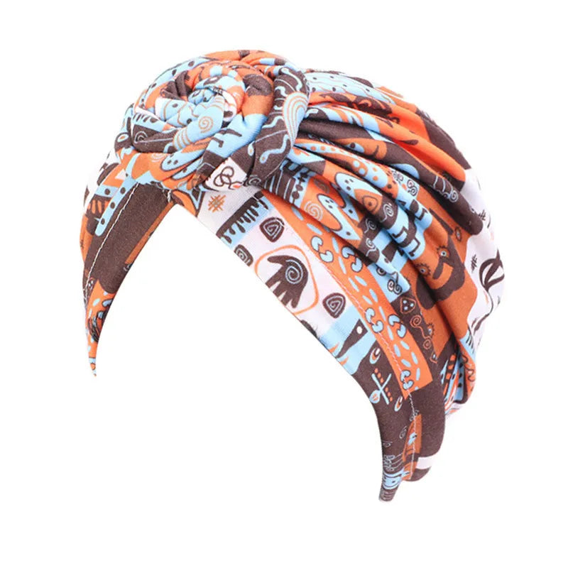 Women tie Turban Hat bohemian style cotton top knot turban african twist headwrap Ladies Hair Accessories India Hat Chemo Cap