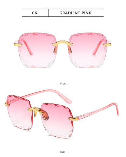 Square Rimless Sunglasses Women Luxury Brand Designer Summer Red Glasses Fashion Sun glasses For Men UV400 Shades Oculos