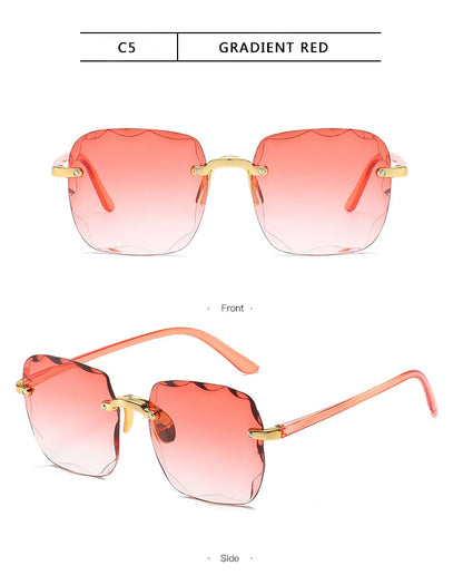 Square Rimless Sunglasses Women Luxury Brand Designer Summer Red Glasses Fashion Sun glasses For Men UV400 Shades Oculos