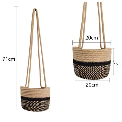 Garden Hanging Planter Woven Plant Storage Basket Indoor Outdoor Flower Holder Home Balcony Ornaments Flower Pot Patio Decor