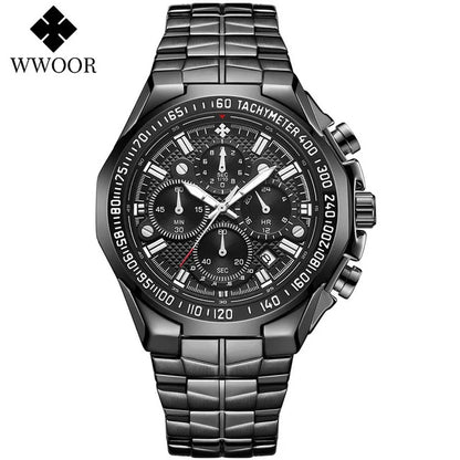 Sports Watches For Men Fashion Quartz Men Big Clock WWOOR Top Brand Luxury Military Full Steel Waterproof Chronograph Wristwatch