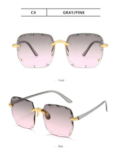 Square Rimless Sunglasses Women Luxury Brand Designer Summer Red Glasses Fashion Sun glasses For Men UV400 Shades Oculos