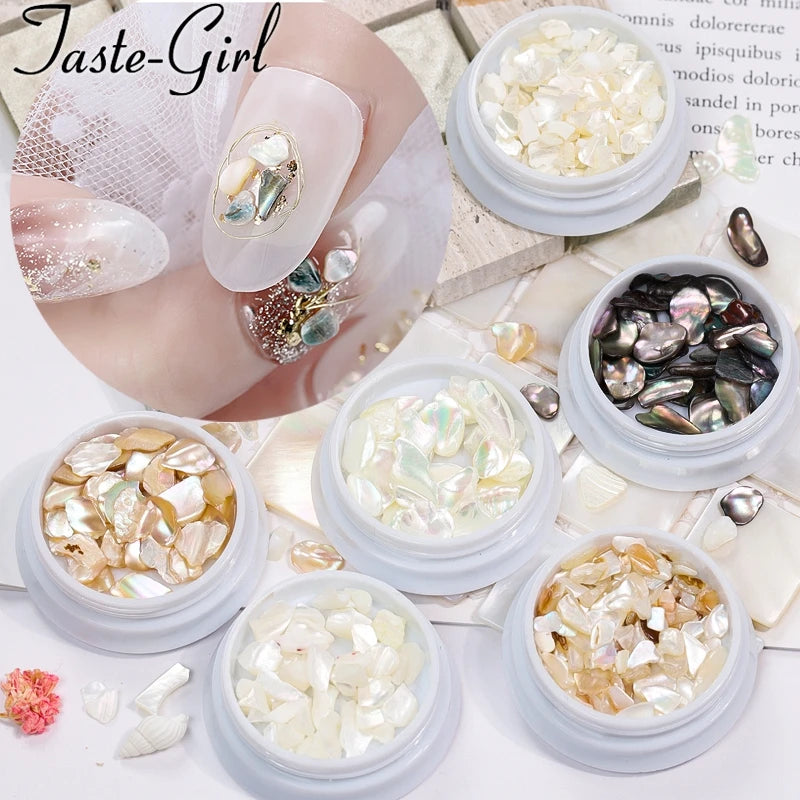 1 Pot Nails Abalone Shell Fragments Texture Natural Sea Shell 3d Charm Nail Art Decoration Slice DIY Beauty Salon Tools new