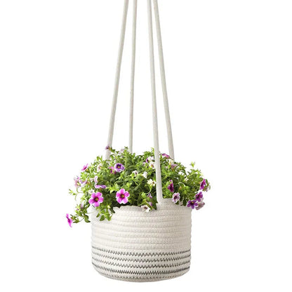 Garden Hanging Planter Woven Plant Storage Basket Indoor Outdoor Flower Holder Home Balcony Ornaments Flower Pot Patio Decor