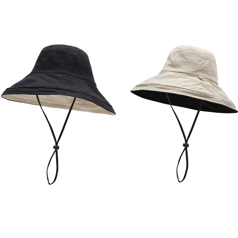 COKK Kids Bucket Hat Summer Foldable Double Sided Wide Brim Beach UV Protection Sunscreen Fisherman Hats Girl