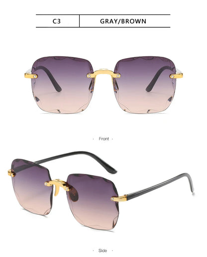 Square Rimless Sunglasses Women Luxury Brand Designer Summer Red Glasses Fashion Sun glasses For Men UV400 Shades Oculos