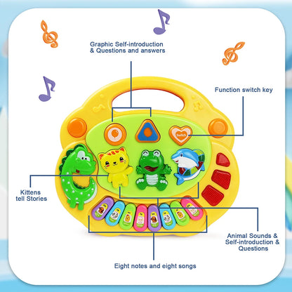 Kids Cartoon Piano Keyboard Game with Animal Sounds Flashing Light Music Baby Instrument Music Toys Educational Toys Kids Gifts