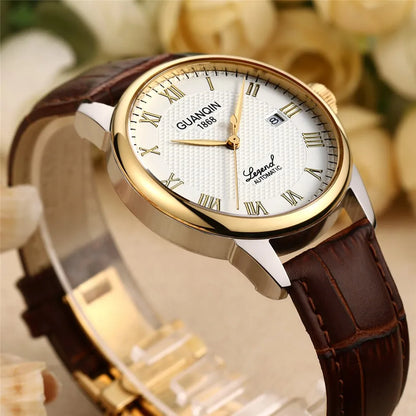 Men Watches 2025 GUANQIN Automatic Self-Wind Date Watch Mens Top Brand Luxury Mechanical Leather Wristwatch relogio masculino