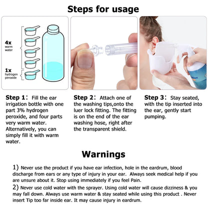 500/300ml Ear Cleaner Kit for Adults Kids Spiral Ear Wax Remover Plastic Water Irrigation Bottle Ear Care Washing Safety Squeeze