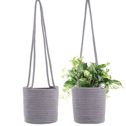 Garden Hanging Planter Woven Plant Storage Basket Indoor Outdoor Flower Holder Home Balcony Ornaments Flower Pot Patio Decor