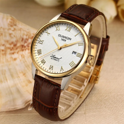 Men Watches 2025 GUANQIN Automatic Self-Wind Date Watch Mens Top Brand Luxury Mechanical Leather Wristwatch relogio masculino