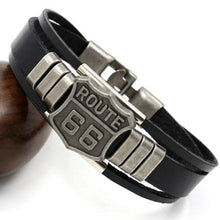Load image into Gallery viewer, Trendy American Route 66 Printed Pattern Bracelet Men's Bracelet Metal Multilayer Leather Bracelet Accessories New Party Jewelry
