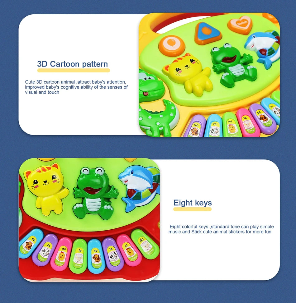 Kids Cartoon Piano Keyboard Game with Animal Sounds Flashing Light Music Baby Instrument Music Toys Educational Toys Kids Gifts