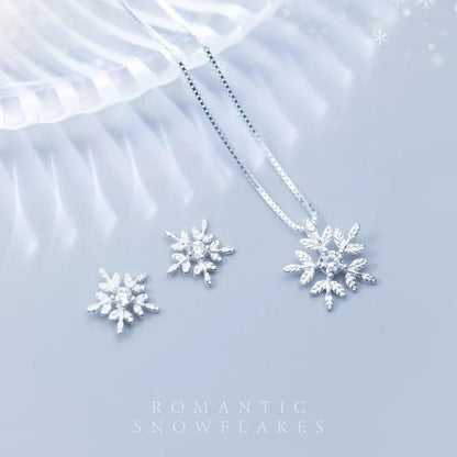 Zircon Snowflake Creative Inlaid Necklace Earring Sets For Women Girl teen Fashion 925 Sterling Silver Gift Christmas Jewelry Set