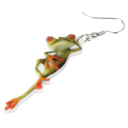 Cartoon Frog Acrylic Drop Earrings Big Long Dangle Novelty Animal Jewelry For Women Girls Teens Charms Great Gift