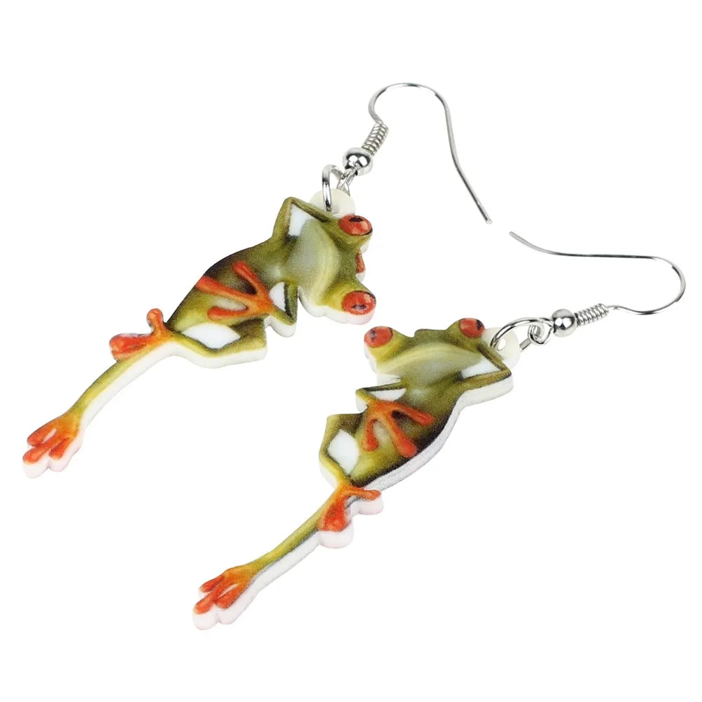 Cartoon Frog Acrylic Drop Earrings Big Long Dangle Novelty Animal Jewelry For Women Girls Teens Charms Great Gift