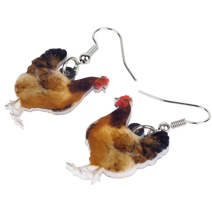 Acrylic Chicken Hen Earrings Big Long Dangle Drop Novelty Farm Fowl Jewelry For Women Girls Cartoon Animals Chicken Lady