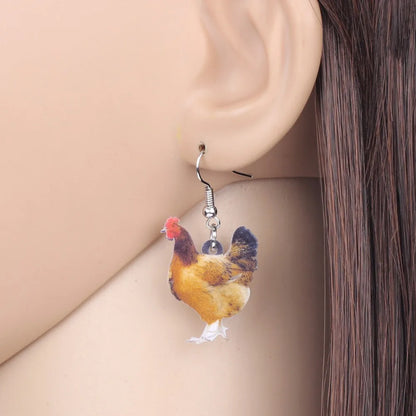 Acrylic Chicken Hen Earrings Big Long Dangle Drop Novelty Farm Fowl Jewelry For Women Girls Cartoon Animals Chicken Lady