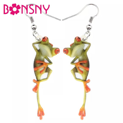 Cartoon Frog Acrylic Drop Earrings Big Long Dangle Novelty Animal Jewelry For Women Girls Teens Charms Great Gift