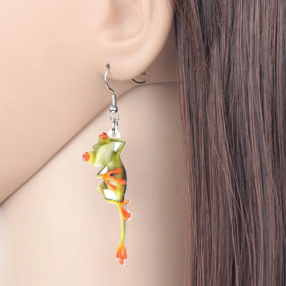 Cartoon Frog Acrylic Drop Earrings Big Long Dangle Novelty Animal Jewelry For Women Girls Teens Charms Great Gift