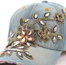 Load image into Gallery viewer, Women&#39;s Baseball Cap Diamond Painting Denim Embroidery Flower Snapback Hats Jean Woman Female Cap Summer Sun Hat
