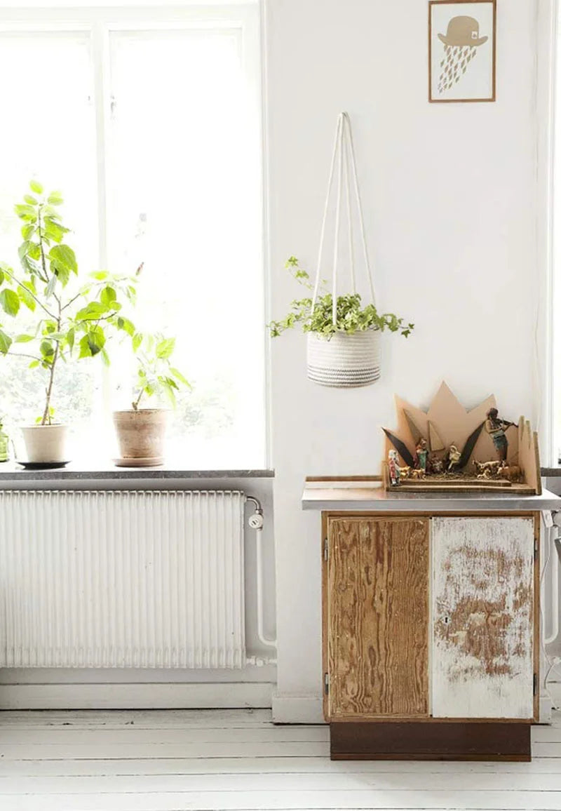 Garden Hanging Planter Woven Plant Storage Basket Indoor Outdoor Flower Holder Home Balcony Ornaments Flower Pot Patio Decor