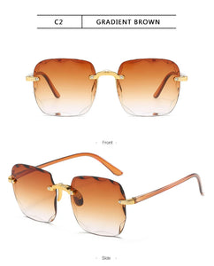 Square Rimless Sunglasses Women Luxury Brand Designer Summer Red Glasses Fashion Sun glasses For Men UV400 Shades Oculos