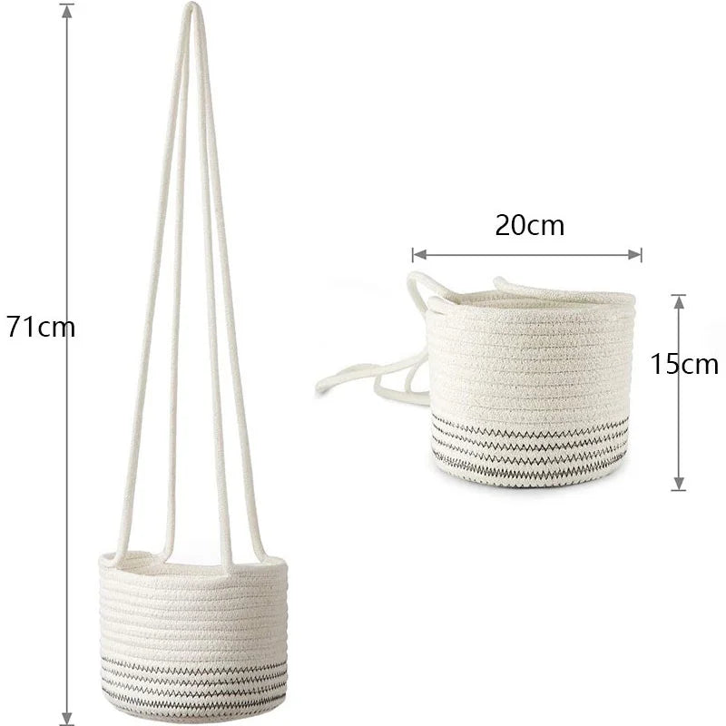 Garden Hanging Planter Woven Plant Storage Basket Indoor Outdoor Flower Holder Home Balcony Ornaments Flower Pot Patio Decor