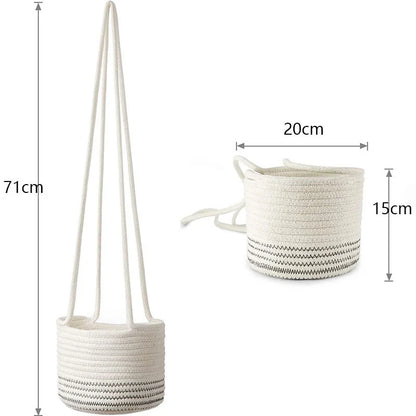 Garden Hanging Planter Woven Plant Storage Basket Indoor Outdoor Flower Holder Home Balcony Ornaments Flower Pot Patio Decor
