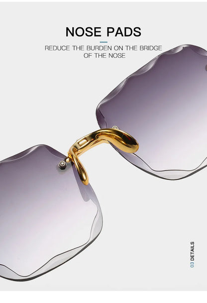 Square Rimless Sunglasses Women Luxury Brand Designer Summer Red Glasses Fashion Sun glasses For Men UV400 Shades Oculos