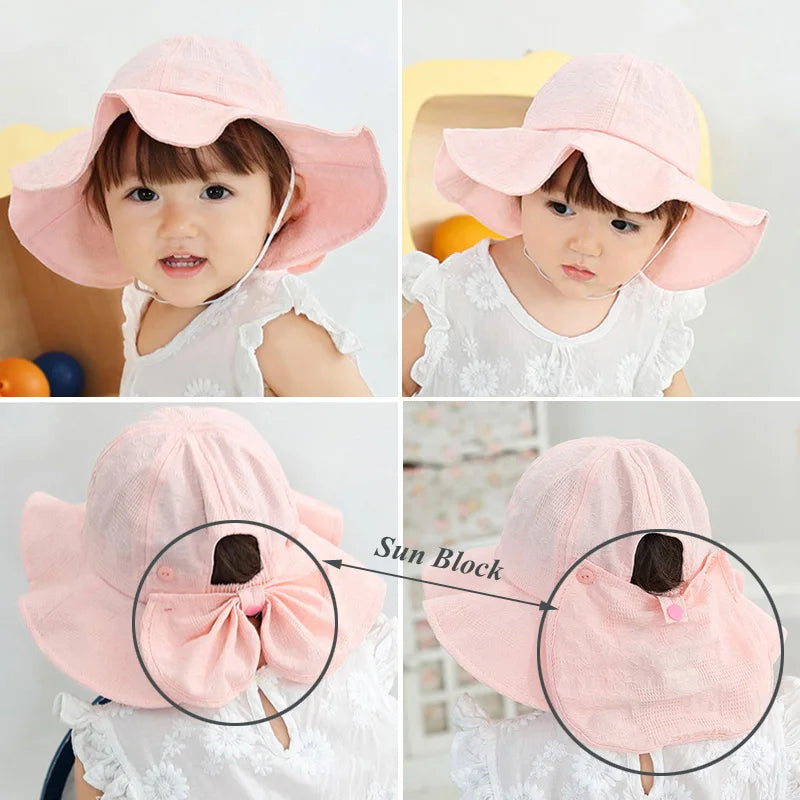 Princess Baby Hat for Girls Big Bow Summer Kids Bucket Hats Wide Brim Travel Baby Sun Cap Infant Accessories 1-3Y